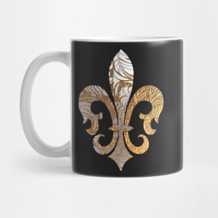 Fleur de Lis, Faux Silver+Gold Damask Mug